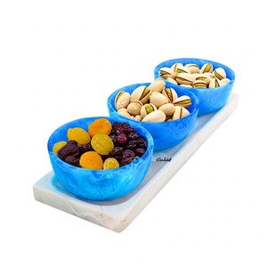 Cuenco de resina azul de gran venta con bandeja de marfil para servir frutas secas y sopa para decoración del hogar por ZAM IMPEX - Product Image 3