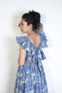 Vestido largo de flores con estampado floral para mujer, cuello de oreja de talla grande - Product Image 2