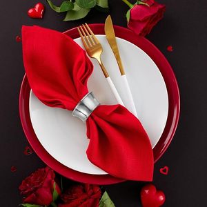 Delicate <b>Silver</b> Alloy Beads <b>Side</b> Metal Napkin Rings Elegant Bling Serviette Buckles Wedding Birthday Party Dining <b>Table</b> - Product Image 1