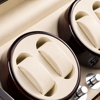 Remontoir de montre automatique de luxe MINEESI fait main, 4+6 emplacements, en bois d'ébène laqué brillant avec protection en microfibre crème