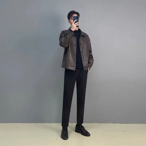 Custom Lather <b>Jacket</b> Vintage Loose-fit Cropped Pu Leather <b>Jacket</b> <b>Men's</b> Casual Top Spring Motorcycle <b>Jacket</b> - Product Image 4