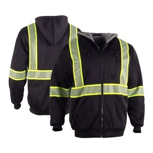 Class 3 Hi Vis <b>Jackets</b> <b>Thick</b> Reflective Polyester Safety Sweaters with Hood Customizable Logo High Visibility <b>Fleece</b> Hoodie - Product Image 2