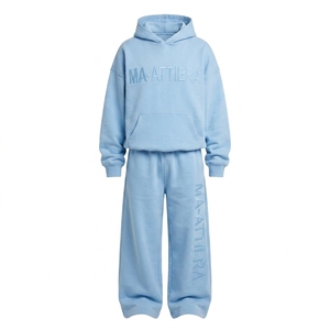 Ensemble de survêtement décontracté deux pièces pour femme : sweat à capuche oversize bleu clair et pantalon de jogging large - Product Image 4