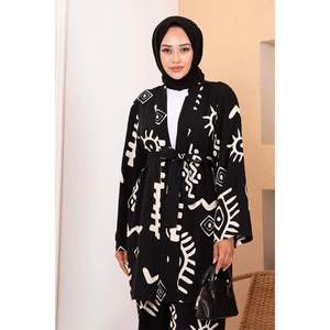 Hijab en Viscose à Motifs 2 Pièces Ensemble Noir - Product Image 1