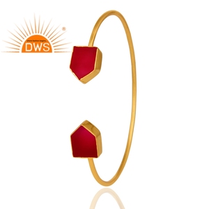 Vente chaude Argent Sterling Plaqué Or 18K Calcédoine Rose Naturelle Bracelet Manchette en Pierre Précieuse Fabricant de Bijoux Personnalisé - Product Image 2