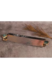 Luxury Decorative Serving Gold Metal Rectangular <b>Tray</b> with Marble <b>Round</b> Handles <b>Tray</b> for Wedding <b>Table</b> Centerpiece Decor - Product Image 3