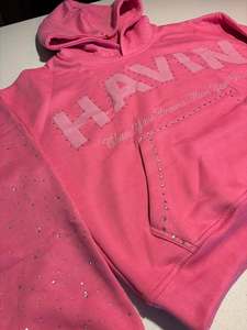 Sweat à capuche unisexe surdimensionné pour l'hiver Vente en gros Tissu lourd en coton biologique mélangé Acid Wash Puff Printed Rhinestone Design - Product Image 2