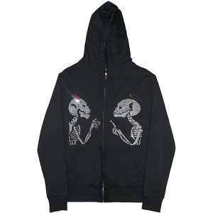 Sweats à capuche avec fermeture éclair intégrale squelette personnalisés sweat-shirt pour hommes en coton avec impression sur toute la surface du visage avec fermeture éclair squelette avec strass sweats à capuche pour hommes - Product Image 1