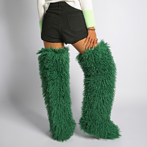 Botas de Piel Sintética por Encima de la Rodilla para Mujer, Estilo Mongol, Y2K, Peludas, para Mardi Gras, Mambo - Product Image 6