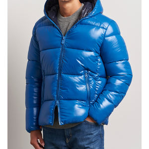 Vestes matelassées imperméables respirantes en duvet d'oie avec fermeture éclair, logo brodé sur le devant, tissu brillant, vente en gros pour hommes - Product Image 3