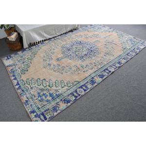 Tapis Vintage en Laine Turque de 5ft 8in X 9ft 3in Beige Bleu Patchwork Tissage Plat pour Salon Ensembles de Tapis en Latex - Product Image 2