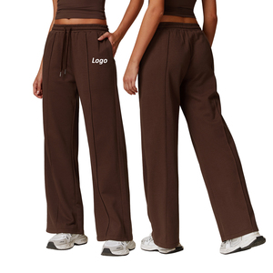 Pierna ancha plana delantera para mujer, poliéster/algodón, antibolitas, cierre de cordón antiarrugas, ropa deportiva para gimnasio y Yoga de invierno - Product Image 2