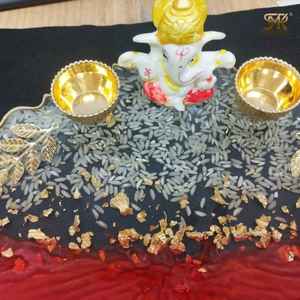 Plateau de Puja en résine époxy Angel écologique, finition artistique riche, décoratif, pour le festival Diwali, Puja quotidien, Mandir à domicile - Product Image 4