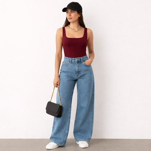 Venta al por mayor OEM: Tops de tirantes de punto para mujer con cuello cuadrado, color liso, mezcla de algodón y elastano, 200g, ecológicos, anti-bolitas, con botones. - Product Image 1