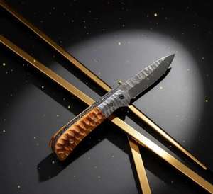 Cuchillo Plegable Hecho a Mano Personalizado al por Mayor, Cuchillos de Bolsillo Pequeños para Acampar, Cuchillo de Acero de Damasco con Bloqueo para Senderismo, Grado OEM - Product Image 2