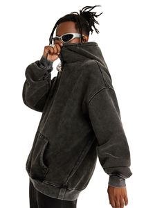 Meilleures ventes Pulls à capuche unisexes noirs vieillis à l'acide Style streetwear vintage Sweats à capuche taille large avec logo personnalisé - Product Image 2