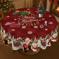 Nappe de Noël Imprimée Bonhomme de Neige et Flocons de Neige, Imperméable et Anti-taches, Housse de Table Décorative pour les Fêtes