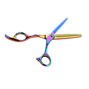 Tijeras para adelgazar el cabello de peluquero de acero inoxidable alemán recubiertas de titanio con reposapiés fijo - Product Image 1