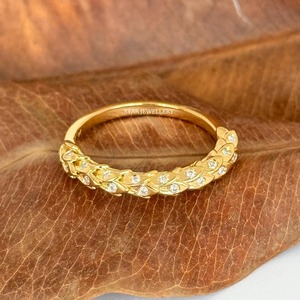 14K ข้าวสาลีทองคำที่เป็นของแข็งเรียงชั้นแหวนเพชรธรรมชาติ - Product Image 2