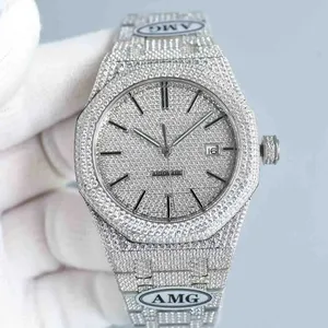 Dropshipping Full Iced Out Watches Luxury BRAND CUSTOM Logo Watch Stainless Steel 42mm Diver 15400 Automatic Mechanical Watches