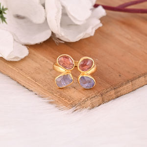 แหวนเงินแท้ 925 ชุบทอง ประดับพลอยทัวร์มาลีนธรรมชาติ แบบฝังขอบ ปรับขนาดได้ เหมาะสำหรับเป็นของขวัญวันครบรอบ - Product Image 2