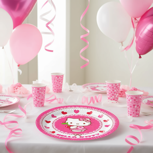 Assiettes rondes jetables en papier Hello Kitty pour enfants, 19,5 cm, décorations de fête, 6 pièces - Product Image 3