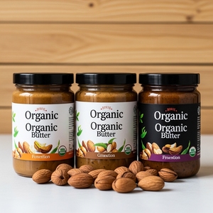 เนยถั่วออร์แกนิกแบบขายส่ง คุณภาพพรีเมียม สำหรับคนรักสุขภาพ ผลิตจากถั่วลิสง อัลมอนด์ เม็ดมะม่วงหิมพานต์  รับผลิตและส่งออก - Product Image 1