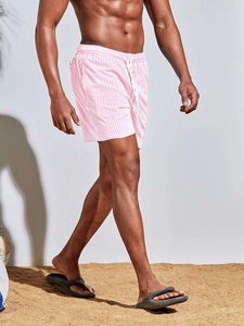 <b>Men's</b> <b>Pink</b> Tan Swimwear <b>Shorts</b> Quick Dry Breathable High Street Style Mid Anti-Wrinkle Plain Dyed Worsted OEM Service Available - Product Image 4
