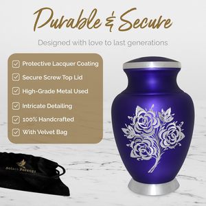 Purple Rose Urn-Urna de cremación grande para cenizas humanas con bolsa premium-Urna púrpura hecha a mano para cenizas de adultos-Honor Your - Product Image 3