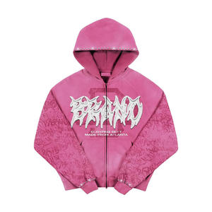 เสื้อฮู้ดซิปแบรนด์ Brando สำหรับผู้ชาย ทรงโอเวอร์ไซส์ สไตล์สตรีทแวร์ สีดำ พิมพ์โลโก้สีขาว แขนเสื้อแบบแร็กแลน เหมาะสำหรับใส่ในฤดูใบไม้ร่วง - Product Image 3