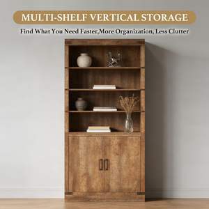 Estantería <span class=keywords><strong>de</strong></span> Madera Rústica Estilo Granja con Puertas, Librería Alta Industrial Vintage, Mueble <span class=keywords><strong>de</strong></span> Almacenamiento Vertical para Sala <span class=keywords><strong>de</strong></span> Estar - Product Image 2