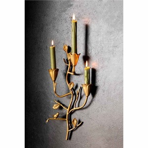 Ensemble de bougeoirs muraux floraux en métal doré de luxe, style vintage Hollywood Regency, accessoire décoratif, vente en gros de bougeoirs en métal - Product Image 5