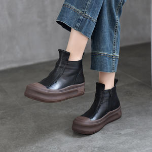 Bottines en cuir pour femmes à talon carré avec fermeture éclair latérale, bottes courtes décontractées et élégantes pour femmes, bottes en cuir montantes élégantes pour femmes - Product Image 2