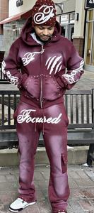 Ensemble de survêtement personnalisé pour homme en polaire tissée avec strass, en spandex/coton, sweat à capuche épais et pantalon de jogging, streetwear premium à séchage rapide - Product Image 2