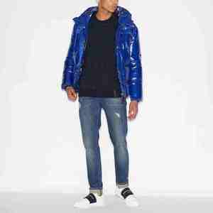 Doudoune pour homme en polyester avec logo personnalisé Doudoune imperméable pour extérieur Blouson rembourré bleu foncé brillant pour homme - Product Image 2