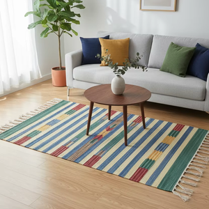 Wholesale Woven Cotton Plush <b>Rug</b> Fancy Rectangle Reversible Backing Machine Washable Modern Pattern Home <b>Camping</b> Travel Exercise - Product Image 1