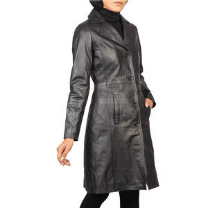Manteau en cuir long pour femme, vêtement d'extérieur classique et tendance pour la saison automne-hiver, confortable - Product Image 4