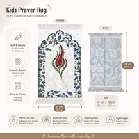 Tapis de prière pour enfants, tapis de prière islamique doux pour enfants avec un motif floral de tulipes, Sajadah portable pour garçons et filles, cadeau pour le Ramadan et l'Aïd