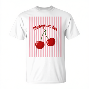 T-shirt estetica a righe rosa ciliegia Cherry Girl on Top per promozioni - Product Image 2