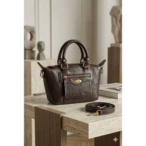 Coffee Hand and Shoulder Bag with Pocket Zipper Detail Made of Synthetic <b>Leather</b> - Product Image 1