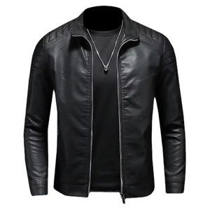 Chaqueta de cuero para hombre, ropa de calle para motocicleta, bombardero de béisbol para exteriores, cazadora informal de invierno, prendas de vestir, cuello levantado teñido liso - Product Image 5