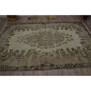 Alfombra turca Vintage Beige Verde 5,6X9,2 pies Tejido plano de lana con patrón de retazos para decoraciones de sala de estar - Product Image 4