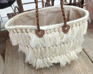 Cesta de paja marroquí tejida a mano: Bolso de playa bohemio con asas de cuero - Product Image 3