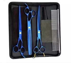 Blue Colors 4 pieces Pet <b>Scissors</b> Set Curved Best Quality Pet Grooming Shears Cutting <b>Scissors</b> For <b>Dog</b> BY ZACHARY INDUSTRIES - Product Image 1
