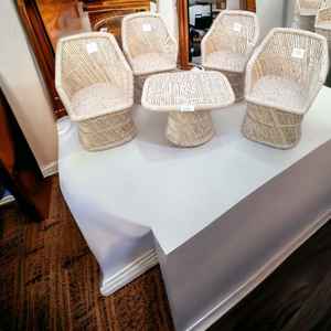 Canne de bambou moderne et simple Ensemble de table à café et thé à 4 chaises Panneau Salle à manger Salon Pelouse Restaurant Jardin Balcon Canapé - Product Image 5