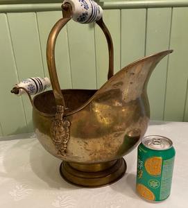 Artist made brass <b>coal</b> bucket with hand shaped body and golden accents perfect for heritage inspired home furnishing themes - Product Image 1