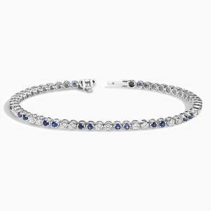 Bracelet de tennis en or blanc massif 14 carats le plus vendu ensemble de broches à coupe ronde glamour saphir bleu et diamant cultivé en laboratoire bijoux fins - Product Image 2