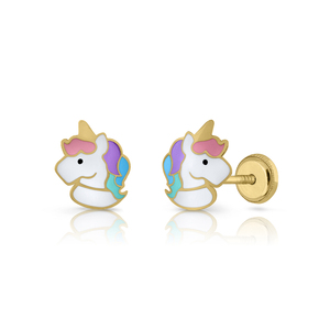 Boucles d'oreilles licorne en or pour enfants Bijoux pour enfants décorés en émail - Product Image 1