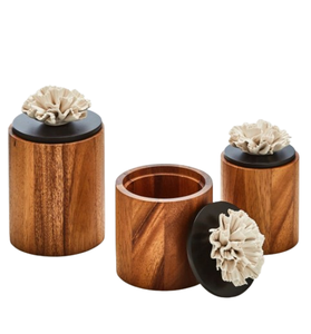 Juego de Tres Cajas de Madera Multifuncionales para Cocina, Organizador de Especias, Contenedor de Almacenamiento, Bote Redondo de Madera con Tapa - Product Image 1