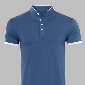Polo con ribete de contraste para hombre, venta al por mayor, precio a granel, cuello redondeado, polos deportivos con botones ajustados - Product Image 1